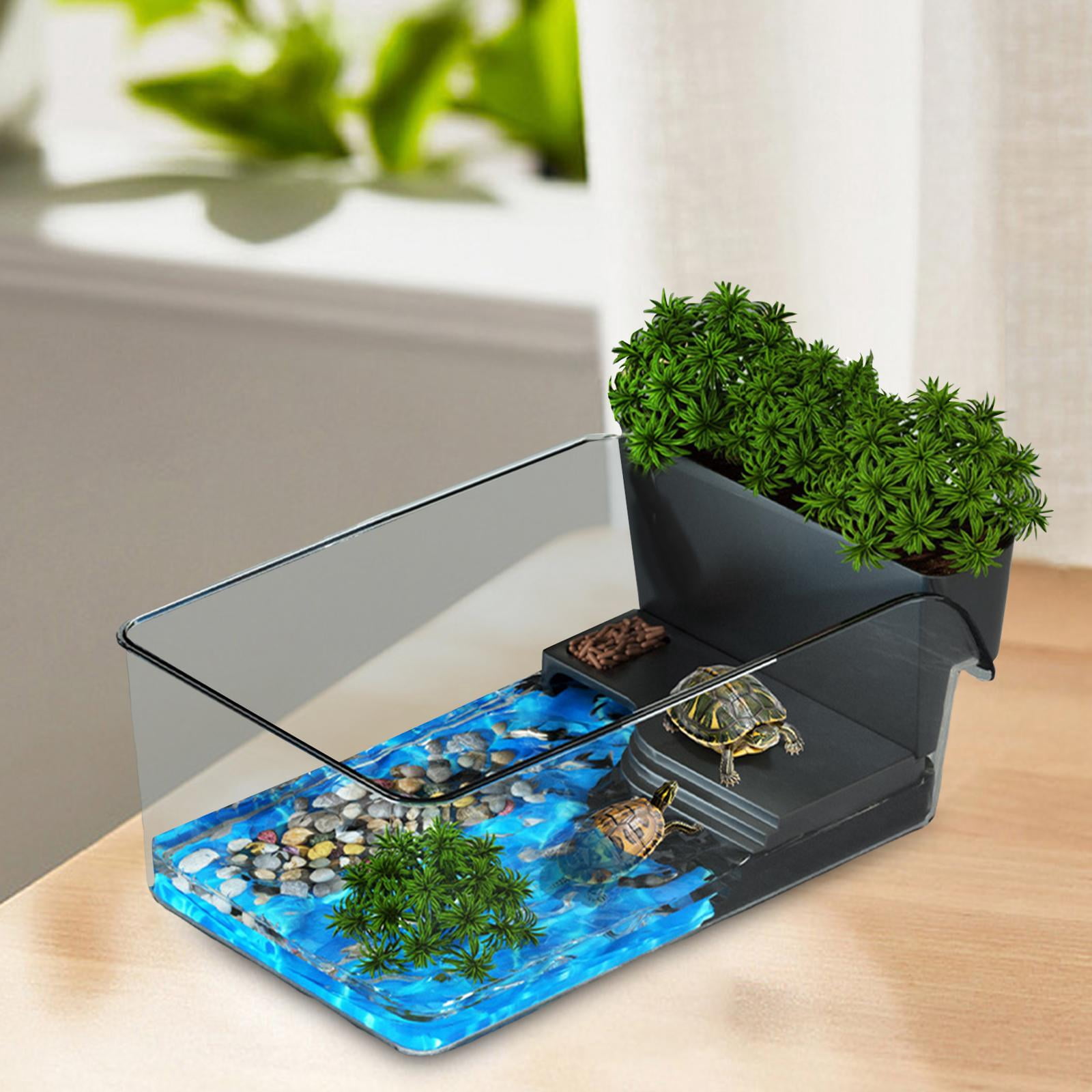 Stgfyxgs Small Turtle Tank Turtle Aquarium Decorative Multi Function Home Use Terrapin Breeding Box Reptile Habitat for Crabs Crayfish Black