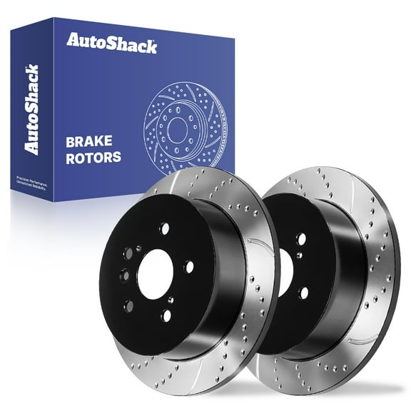 AutoShack Rear Solid Drilled & Slotted E-Coated Brake Rotors 2-PC Set Replacement for 2004-2010 Toyota Sienna ShadowGuard 11.45" (290.8 mm)