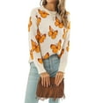 thumbnail image 2 of Women'S Casual Butterfly Print Knitted Pullover Sweaters Long Sleeve Crew Neck Jumper Tops Apricot M, 2 of 9