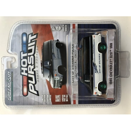 GREENLIGHT 1:64 HOT PURSUIT SERIES 24 1985 CHEVROLET G20 VAN CITY OF SYLVANIA POLICE OHIO GREEN MACHINE CHASE 42800-D