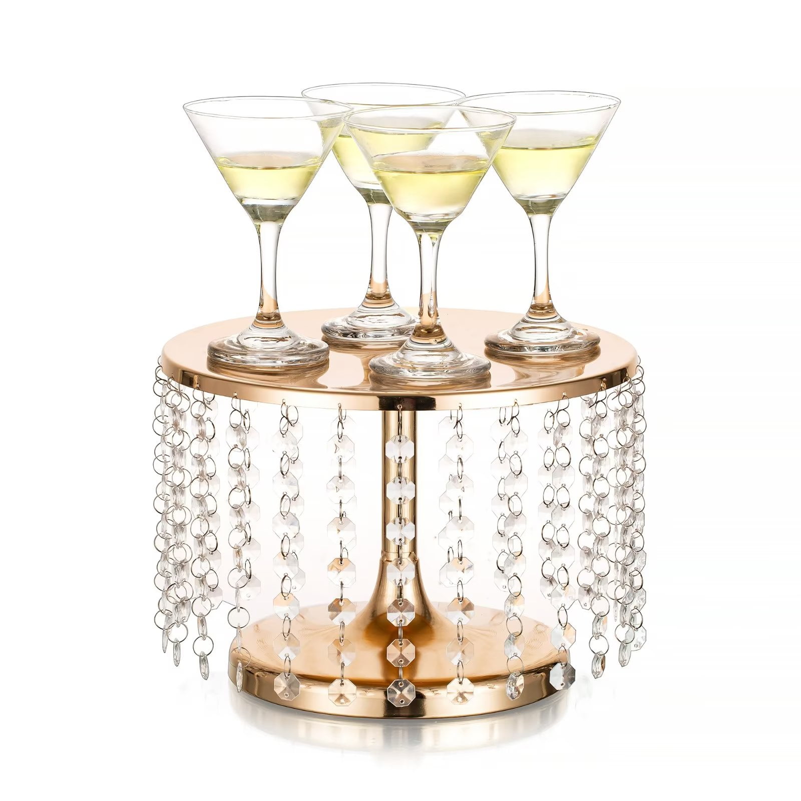 Nuptio Gold Round Wedding Cake Stand with Crystals Party Metal Dessert