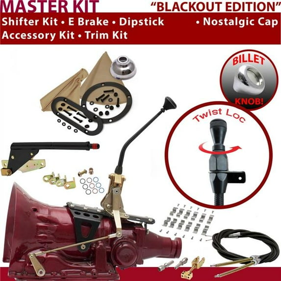 American Shifter AOD Shifter Kit Black 10 in. E Brake Cable Clamp Trim Kit Dipstick for EF0F4