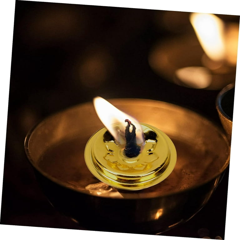 30 Pcs Butter Lamp Oil Float Metal Brackets Brass Candlestick Holders Wicks  for Candlemaking Butter Lamp Wick Holder Oil Wicks Floating Holder for  Diwali Decoration Mini 