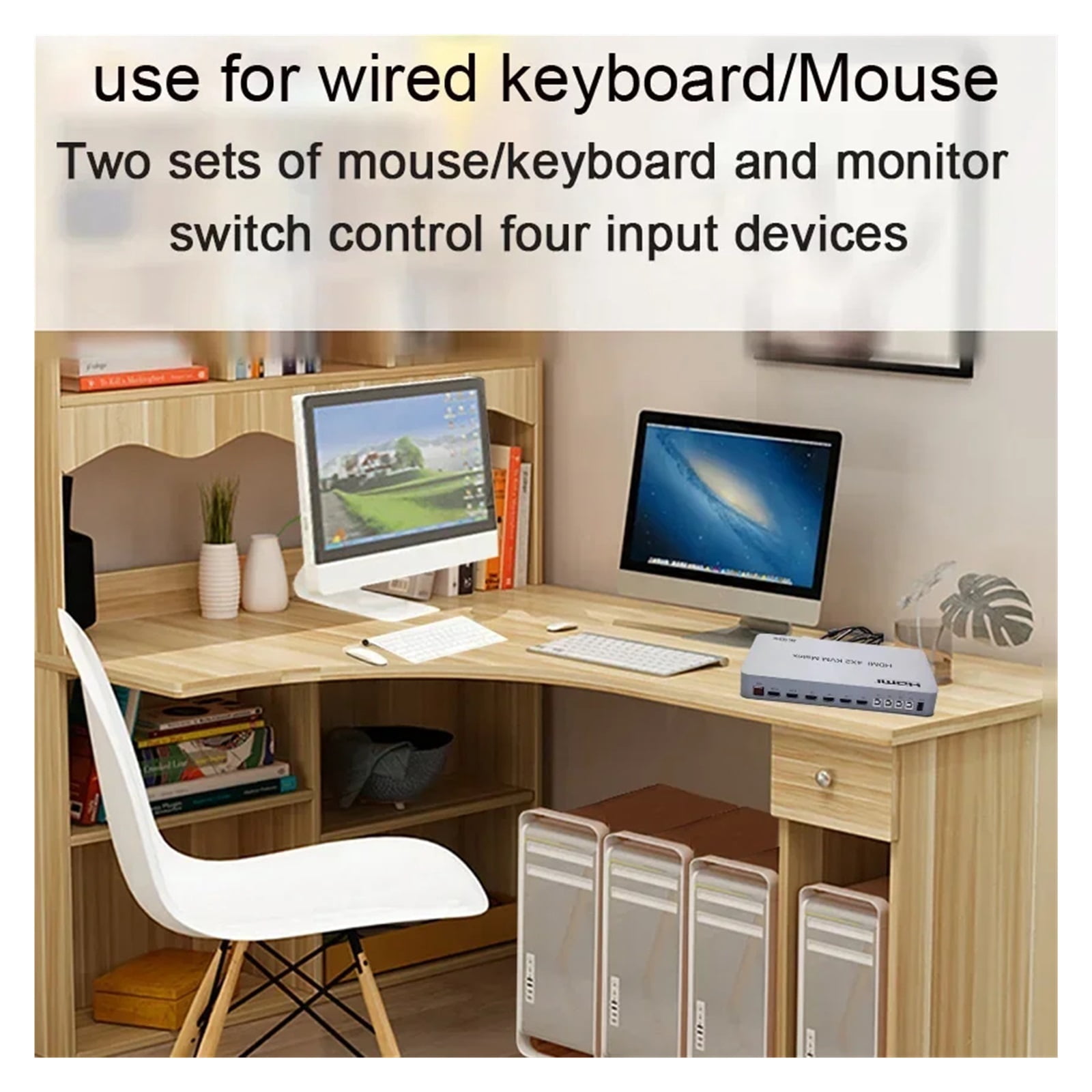 4x2 4K 60Hz KVM Switcher, Smart HD Media Hub for 4 Computers
