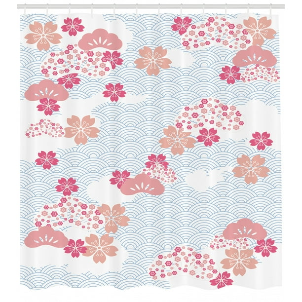 Japanese Shower Curtain Squama Pattern, Japanese Shower Curtain Cherry Blossom
