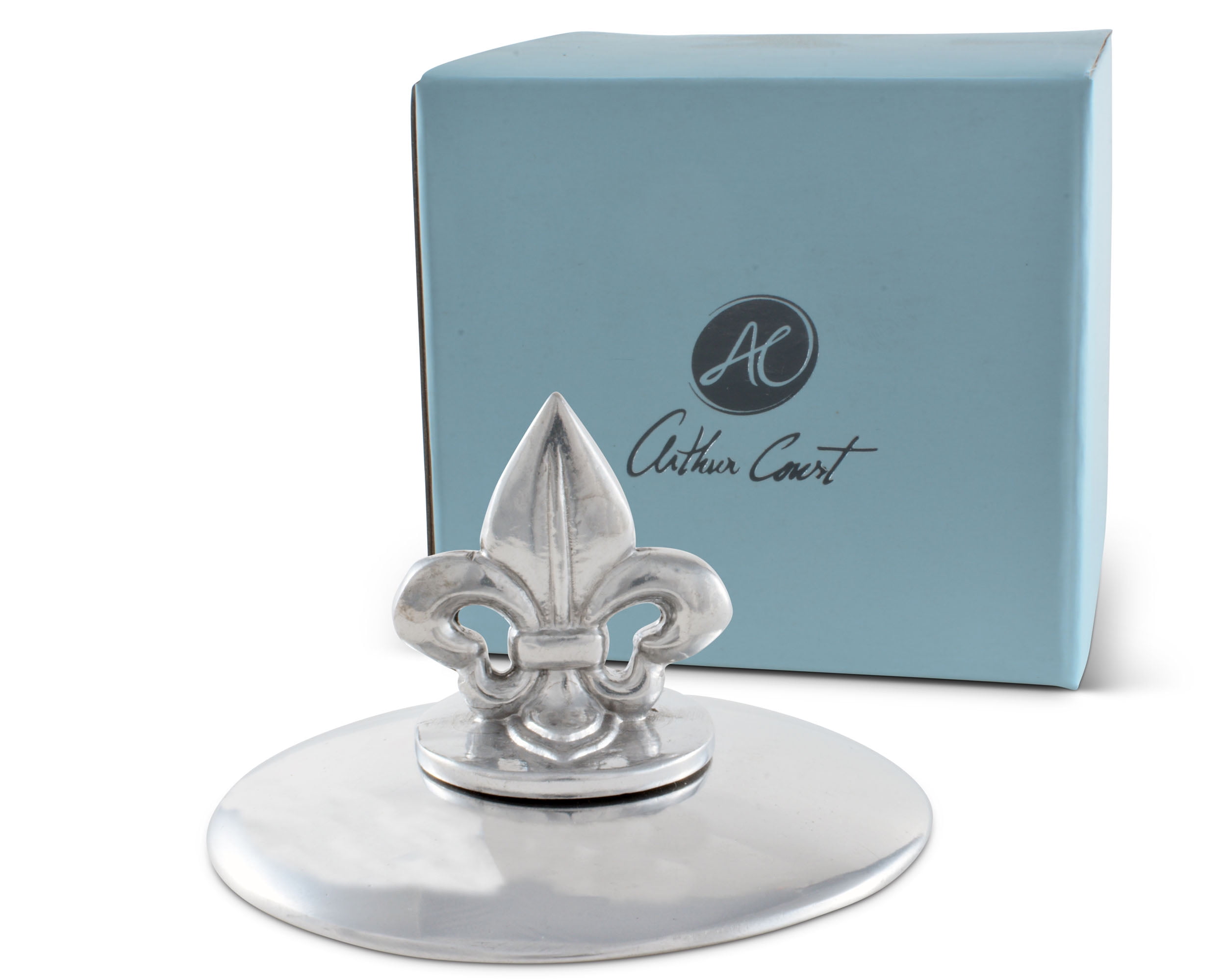 Arthur Court Fleur De Lis Napkin Weight or Office Paperweight for Outdoor Napkin Paper Towel Holder Silver Base 3.75 Inch Diameter