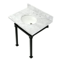 Kingston Brass KVPB30MOQ0 Monarch 30" Carrara Marble Console Sink with Stainless Steel Legs (8-Inch, 3-Hole), Carrara Marble White/Matte Black