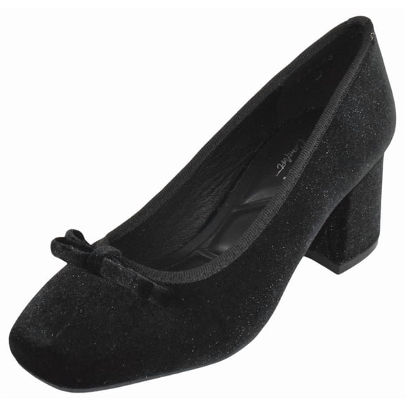 TOP MODA Women Block Heel Pumps Classic Square Toe Dress Shoes Bow ELBA-88 Black Velvet Suede 8.5