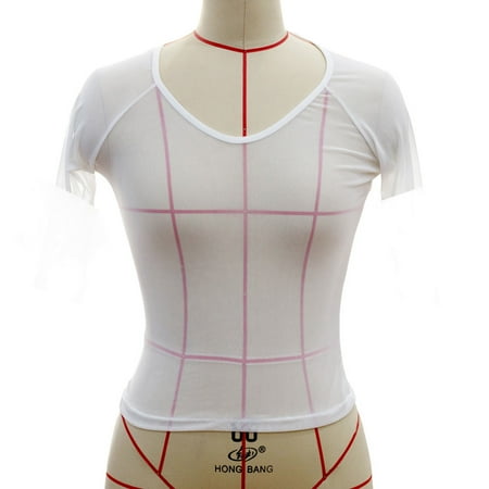 Chiccall Crop Tops for Women Sexy Lingerie Sheer Tee Tops Fishnet See Through Short Sleeve T Shirts Night Clubwear Bodycon Mesh Blouse on Clearance