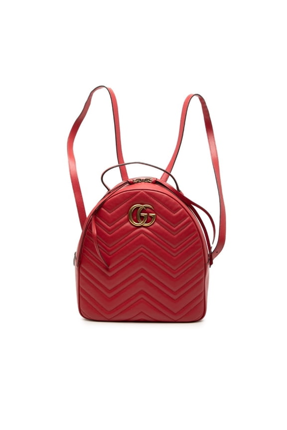 Pre-Owned Gucci GG Marmont Backpack 476671 Red Leather Women's GUCCI (Good)