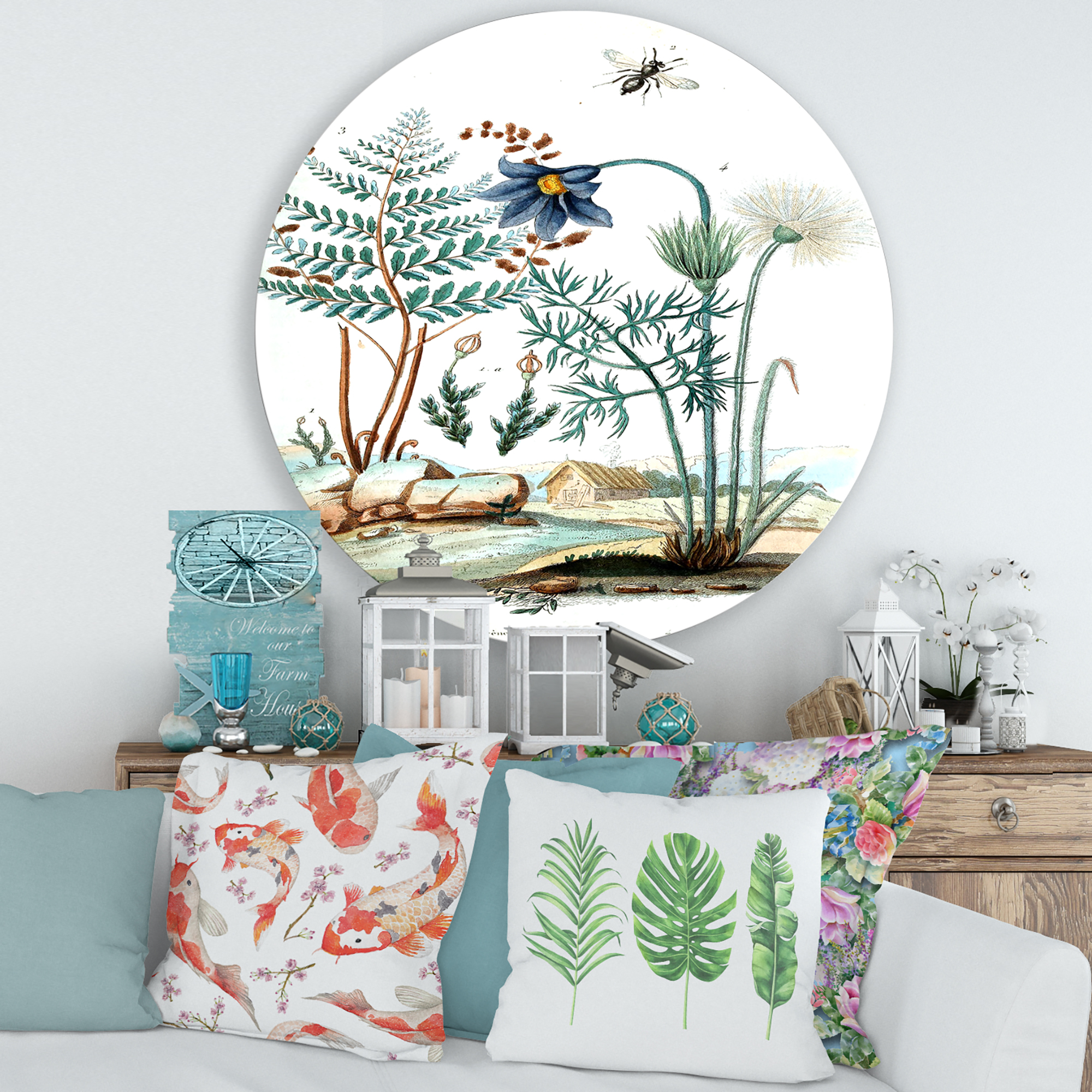 Designart 'Ancient Ancient Countryside Animals' Farmhouse Circle Metal Wall Art 29x29 - Disc of 29