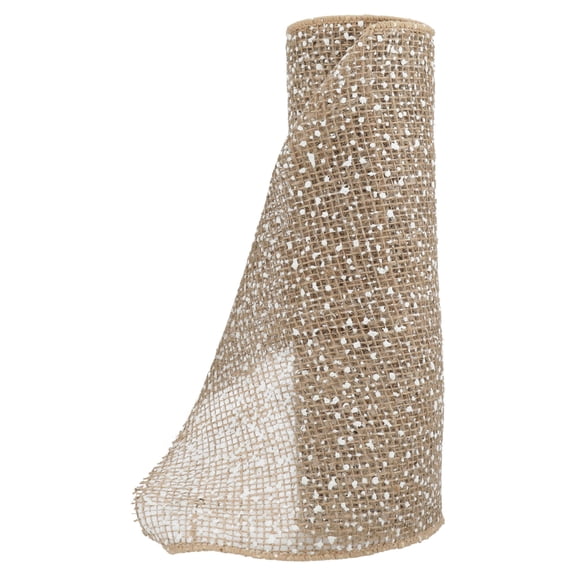 Snow-Flecked White and Brown Burlap Mesh Christmas Ribbon, 10.5" x 12', by Holiday Time