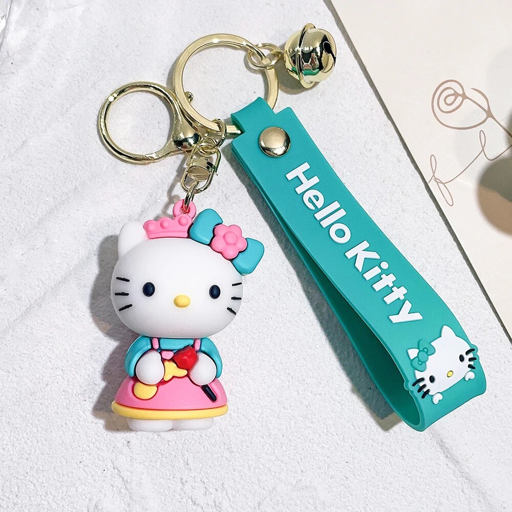 Anime Kawaii Sanrio Hello Kitty Keychain Pendant Holder Key Chain Car Keyrings Mobile Phone Bag Ornament Jewelry Kids Gifts