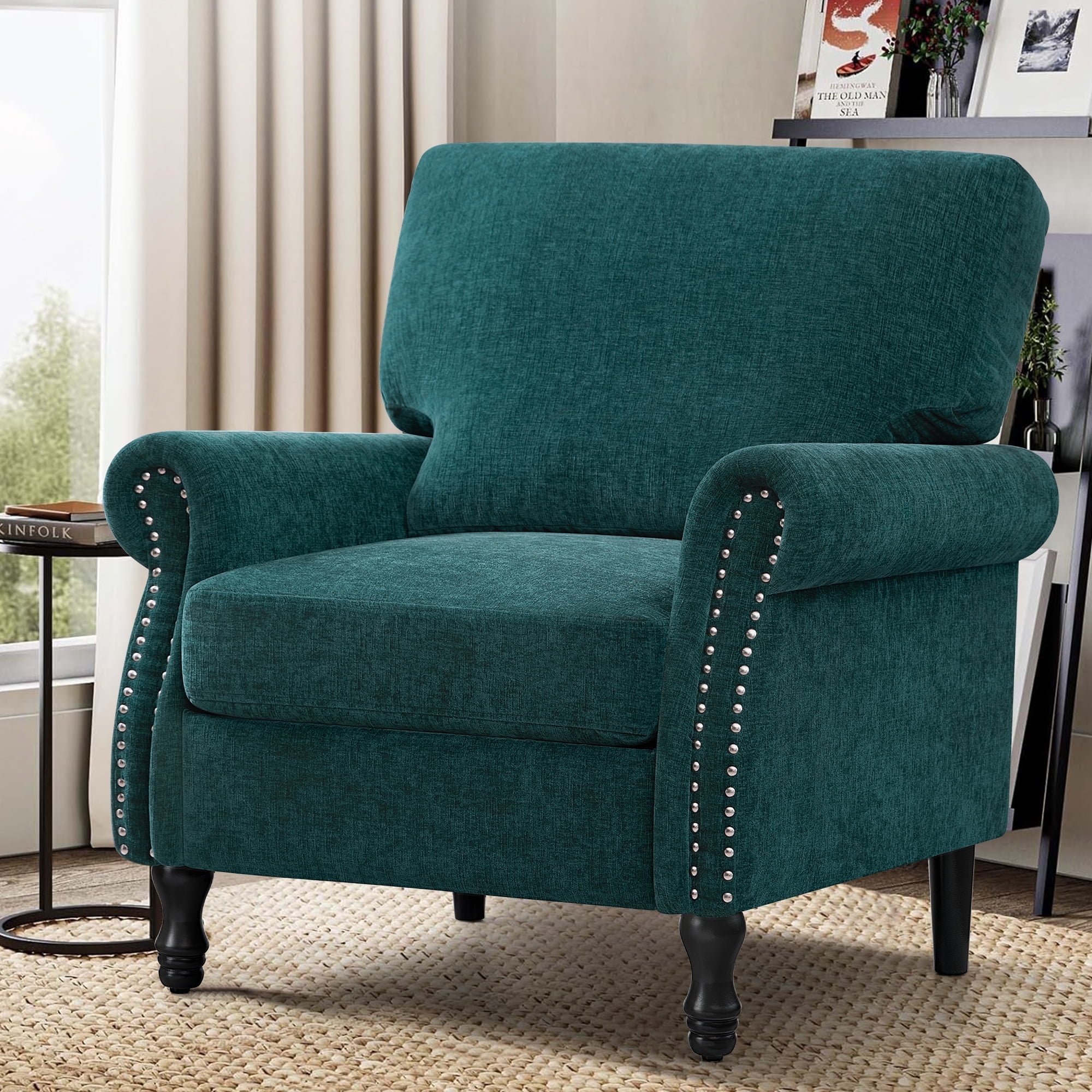 COOLHUT Modern Accent Chair Armchair, Linen Fabric Upholstered Comfy Single Sofa with Solid Wood Frame for Living Room, Green
