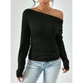 thumbnail image 2 of KelaJuan Women T-shirt, Long Sleeve Off-shoulder Tops Solid Slim Fit Fall Ladies Clubwear, 2 of 6