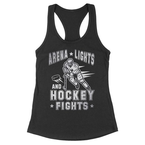 Arena Lights and Hockey Fights Tank Top Fitted Racerback Women's Large Black