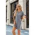 thumbnail image 4 of Robe T-Shirt d'Été pour Femmes, Décontractée, Manches Cap, Col Rond, Coupe Ample, Mini, Gris Pâle, L, 4 of 10