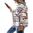 thumbnail image 2 of Womens Plaid Lapel Button Short Pocketed Shacket Shirts Coats, 2 of 5