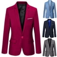 thumbnail image 2 of Fashion Men Solid Color Long Sleeve Lapel Slim Fit Blazer Suit Coat Outwear, 2 of 7