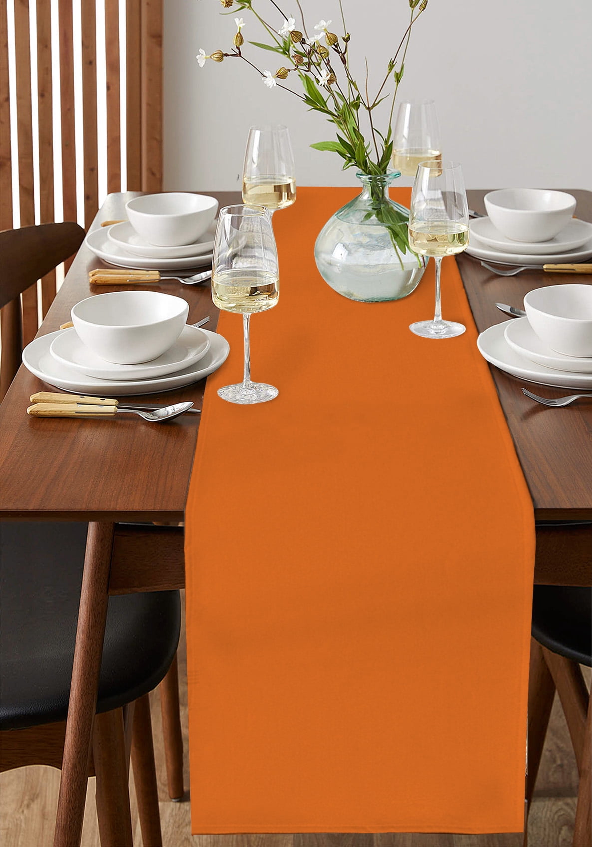 ERUNPONLY Orange Table Runner - 48 Inch Long Pure Orange Cotton and Linen Blended Dress Scarves Farmhouse Table Runner for Kitchen Dining, Coffee Table, 13" x 48"