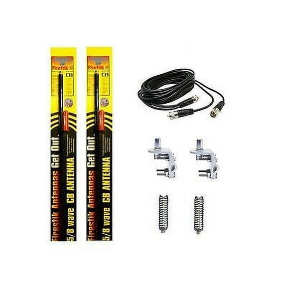 NEW 2 FIRESTIK 2 FS4 B 4FT BLACK CB ANTENNAS, 18FT DUAL COAX, MOUNTS & SPRINGS
