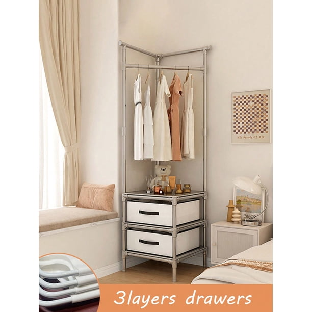3-Tier Black Coat Rack Stand With Drawer, Reinforced & Enlarged, Corner Clothes Organizer, Freestanding Bedroom Hat Hanger, Multi-Layer Storage Shelf