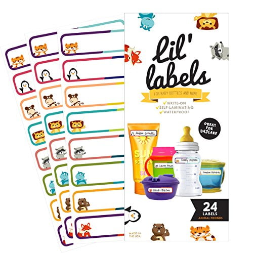 Bottle Labels, Write-On, Self-Laminating, Waterproof Kids Name Labels for Baby Bottles, Sippy Cup for Daycare School, Dishwasher Safe (Animal ...