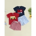 thumbnail image 3 of Newborn Toddler Baby Boy Summer Outfits Short Sleeve Bus/Train Embroidery T-Shirt + Shorts Set Toddler Clothes, 3 of 9