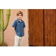 thumbnail image 6 of Arshiner Boys Cuban Guayabera Shirt Cotton Linen Button Down Shirt Light Blue 9-10 Years, 6 of 9