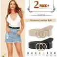 thumbnail image 2 of 2 Pack Women Leather Belts Faux Leather Jeans Belt with Double O-Ring Buckle Size up to 58 inch, 2 of 6