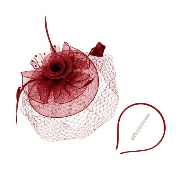 UJNDER Feather Bridal Fascinator Hat for Women Elegant Headband for Weddings Parties and Evening Events Red