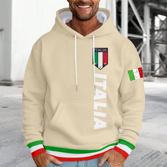 CONZONE Men's Hoodies Long Sleeve Pullover Hoodie for Men Italian Flag Graphic Hooded Sweatshirts With Pocket