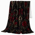 thumbnail image 2 of Dark Roses and Ornate Frames Warm Flannel Blanket for Home Library and Reading Nook, Celestial Art Lovers Valentine's Day Gift, Artistic Home Decor, 2 of 9