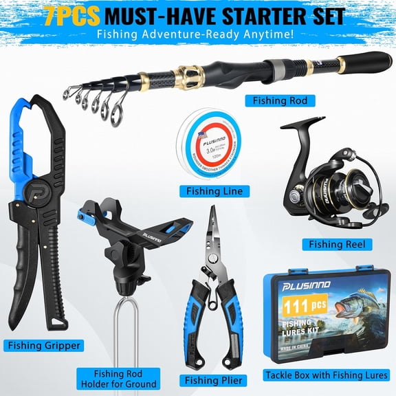 Complete Fishing Rod and Reel Combo Kit with Tackle Box, Lures, Tools & Bank Holder for Men