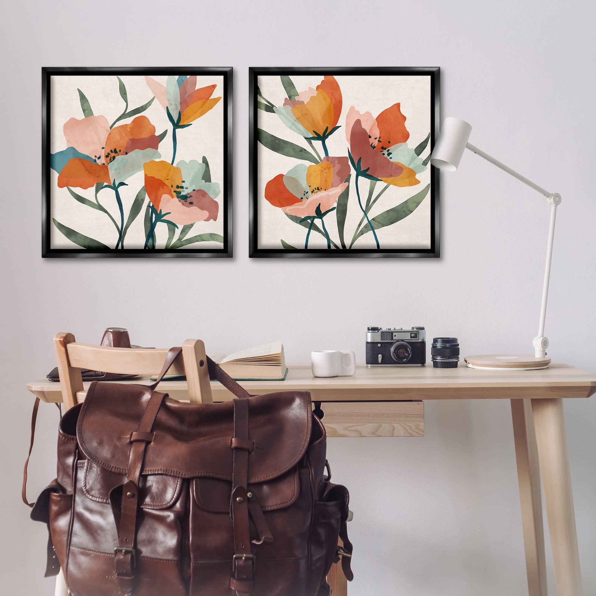 Stupell Industries Summer Bouquet Modern Abstract Botanical & Floral Painting Black Floater Framed Canvas Art Print Wall Art, 25 x 25, Set of 2