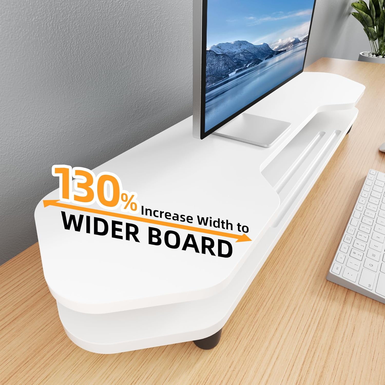 39.4 Inch Dual Monitor Stand with Storage Shelf, 2-Tier Wooden Desk Organizer Riser for Computer, Laptop, Printer and Phone/Tablet