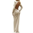 thumbnail image 2 of Women'S Elegant Slim-Fit Long Dress with High Neck, Long Sleeves & Pleated Backless Detail Light M, 2 of 9