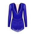 thumbnail image 4 of iEFiEL Womens Glitter Rhinestone Figure Skating Costume Long Sleeve Open Back Tassels Leotard for Gymnastics Lyrical Dance Royal Blue XL, 4 of 7