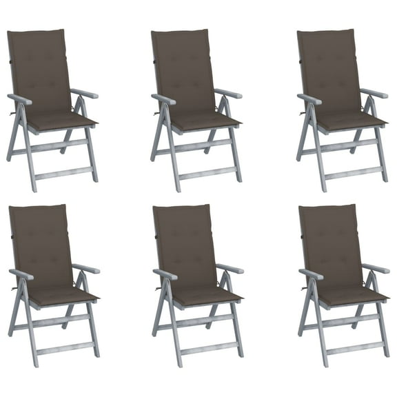vidaXL Garden Chair Set of 6 Grey, Taupe Solid Acacia wood, 100% Polyester