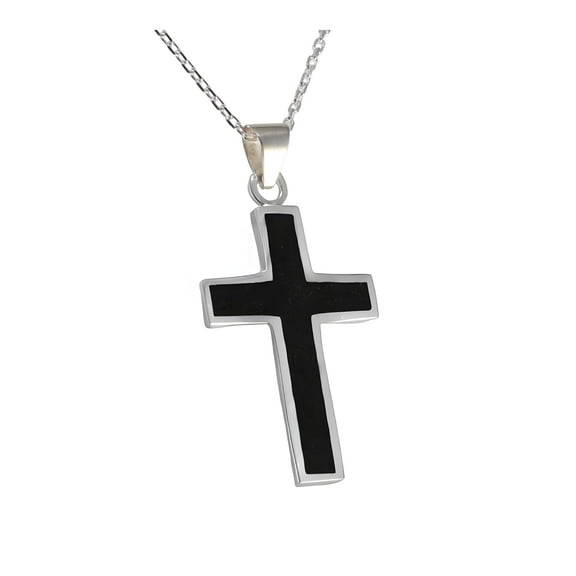 Echmeck Sterling Silver Black Jet Stone Handmade Cross Pendant for Women & Men, Chain Not Included