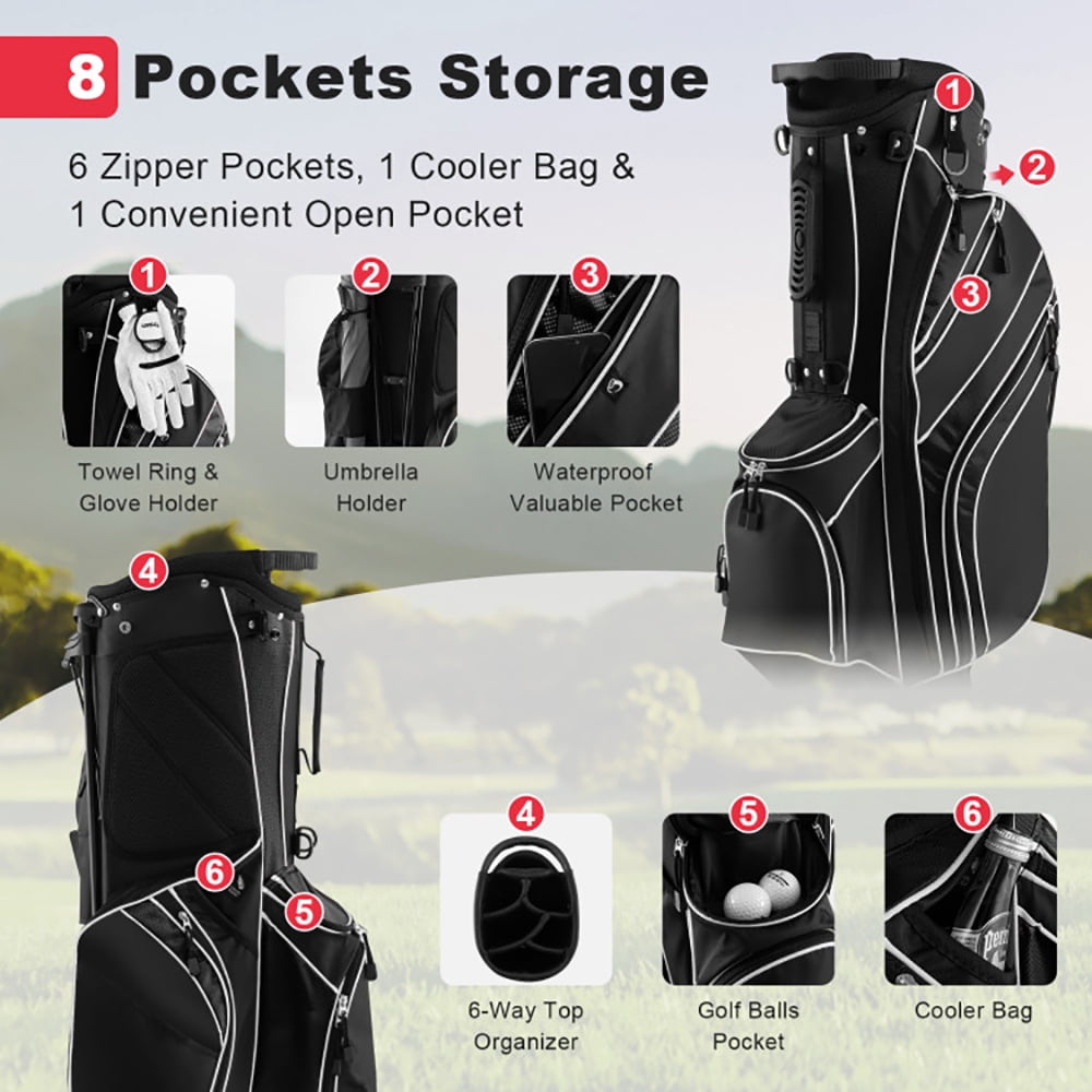 Spaco Golf Stand Cart Bag with 6-Way Divider Carry Pockets-Black, Golf Stand Bag for Men & Women,Multiple Pockets, Lightweight & Durable