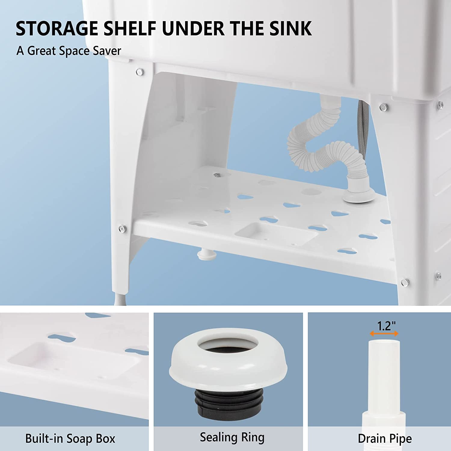 VINGLI Utility Sink Laundry Tub for Washing Room, Freestanding Utility Sink with Stainless Steel Faucet, (White, 19.7"W x 18.9"D x 33"H)