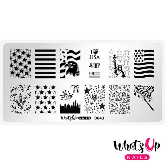 Whats Up Nails B043 Stars and Stripes Metal Stamping Plate for Nail Art Design