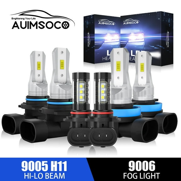 Combo 6x 9005 H11 9006/9145 LED Headlight High Low & Fog Light Bulbs Replace Kit Easy Install Plug-N-Play