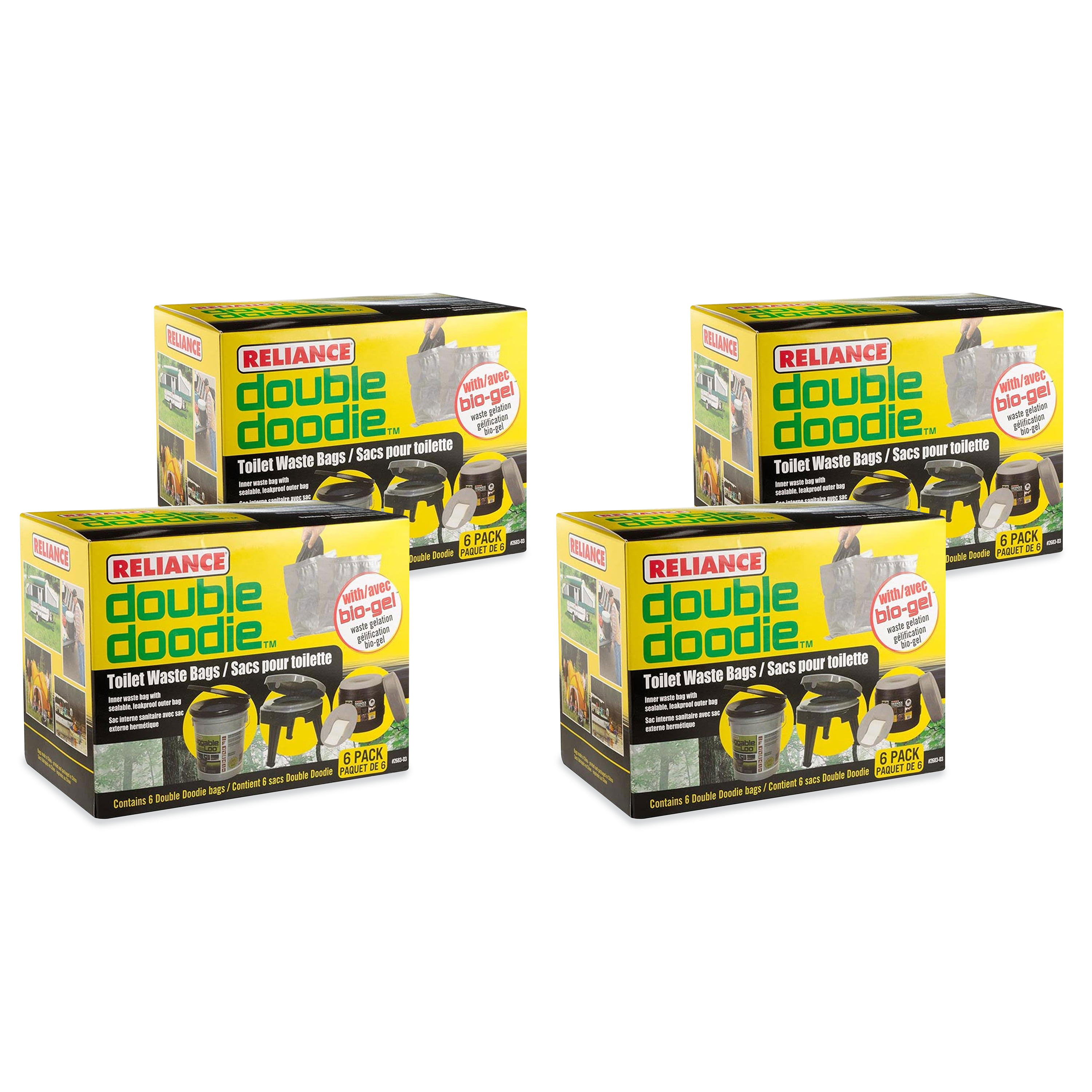 Reliance Double Doodie Portable Toilet Outdoor Waste Bags with Bio Gel 6 Pack 