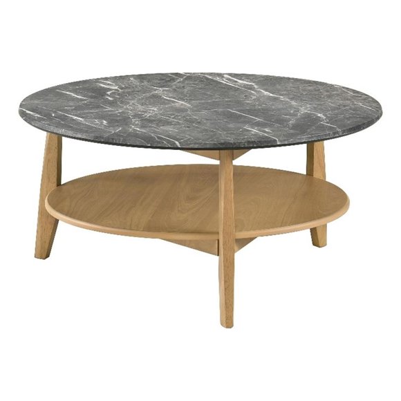 Coaster Bradley Round SmartTop Wood Coffee Table in Gray/Natural