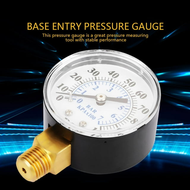 Manómetro de presión de 0-100 psi y 0-7 bar para agua, aire, aceite, dial, base del instrumento, entrada NPT de 1/4"