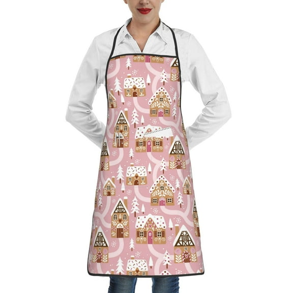 Sikiie Gingerbread Houses Pink Wonderland Aprons for Kitchen Cooking Aprons, Chef Apron for Men Women Chef