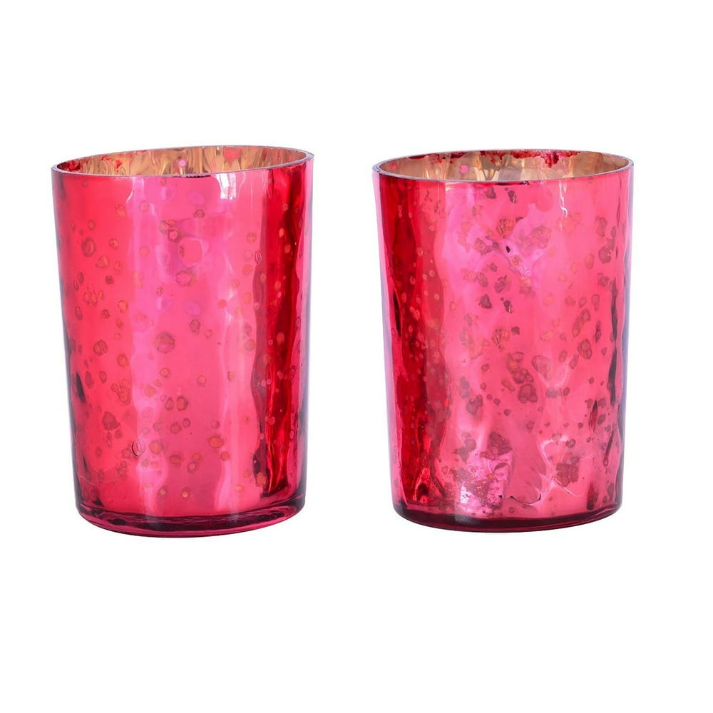 Red & Silver Speckled Glass Mercury Finish Tealight Votive Candle
