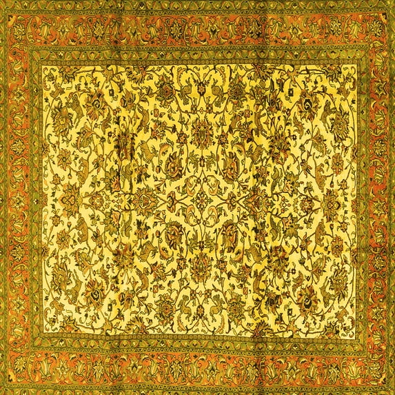Ahgly Company Machine Washable Indoor Square Persian Yellow Traditional Area Rugs, 8' Square
